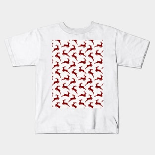 Large Dark Christmas Candy Apple Red Leaping Reindeer on White Kids T-Shirt